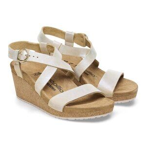 Birkenstock Shoes Papillio Sibyl Metallic Silver Wedge Sandals
